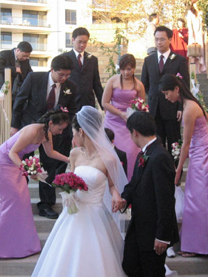 A group portrait on the steps of the church